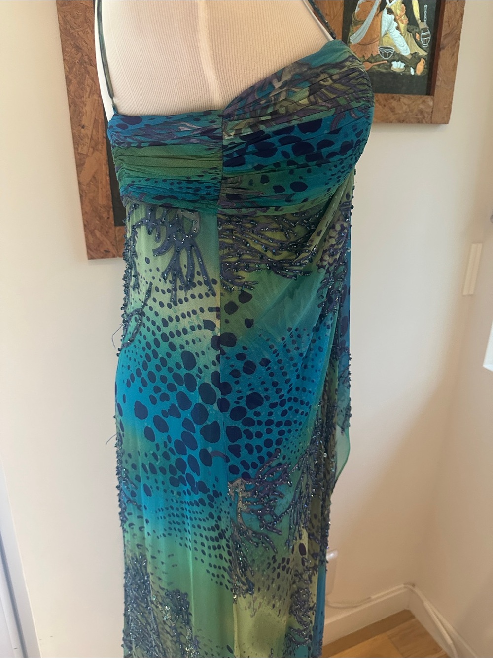 Blue-Green Beaded Maxi Dress - Picture 3 of 13